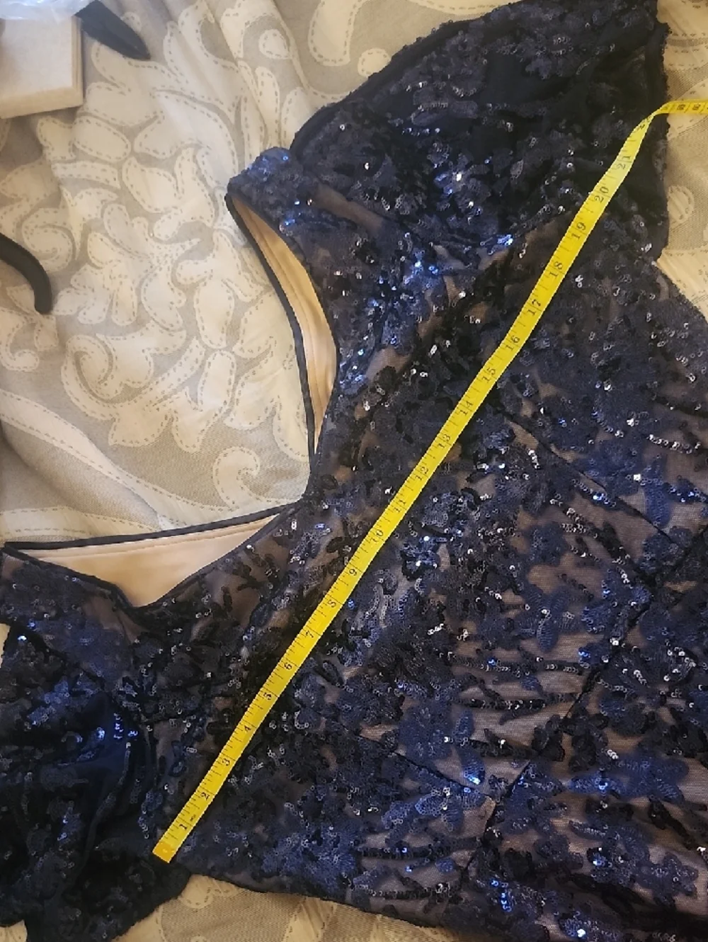 Alex Evenings Navy Blue Sequin Floral Maxi Dress - Picture 3 of 4